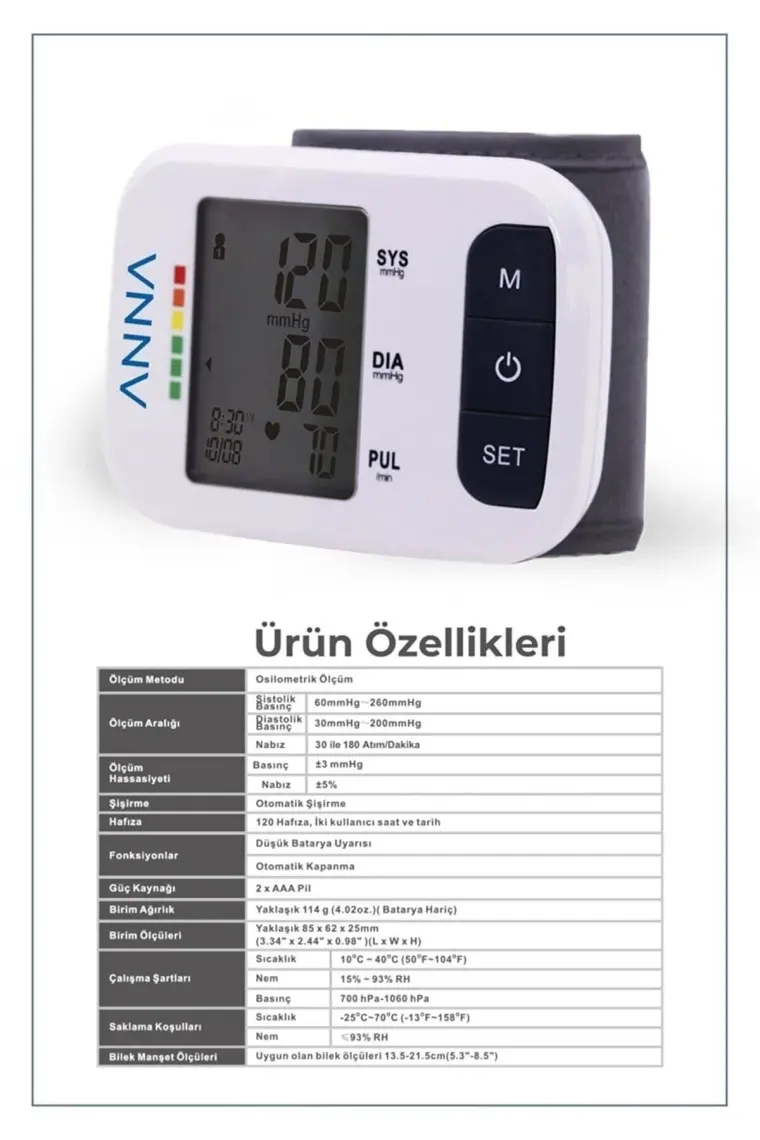 Anna Dijital B2 Comfort Dijital Bilekten Ölçer Tansiyon Aleti Bilek Pilli
