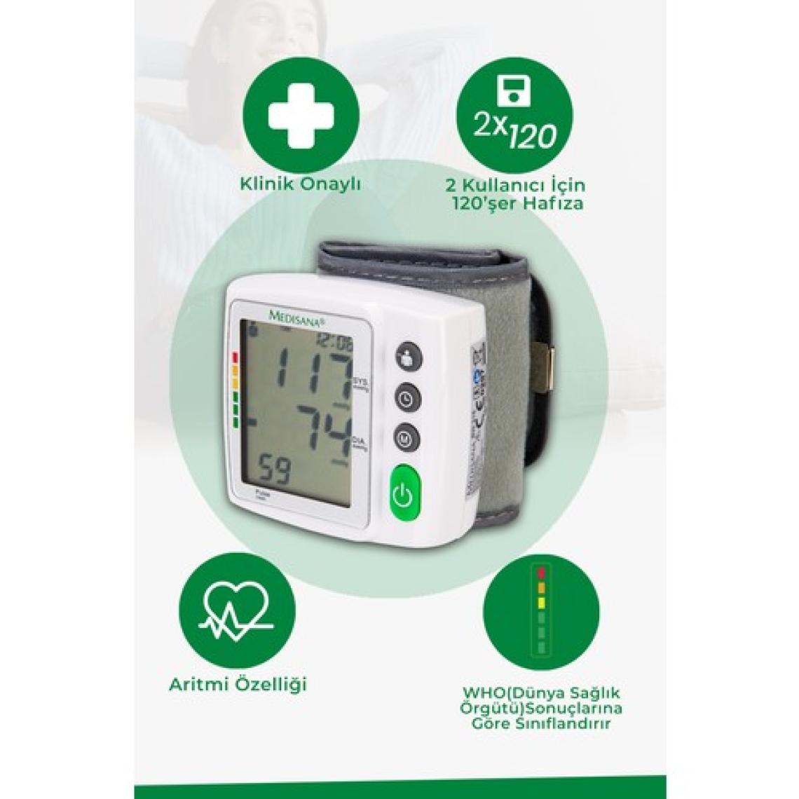 Medisana 99535 Bilek Tipi Tansiyon Aleti - 2 Kişi İçin 120 Hafıza - Alman Tasarım
