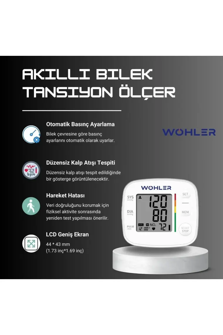 Wohler Bilekten Ölçer Dijital Tansiyon Aleti , Nabız Ölçer , 2 x 120 Ölçüm Hafıza , Saklama Kutulu