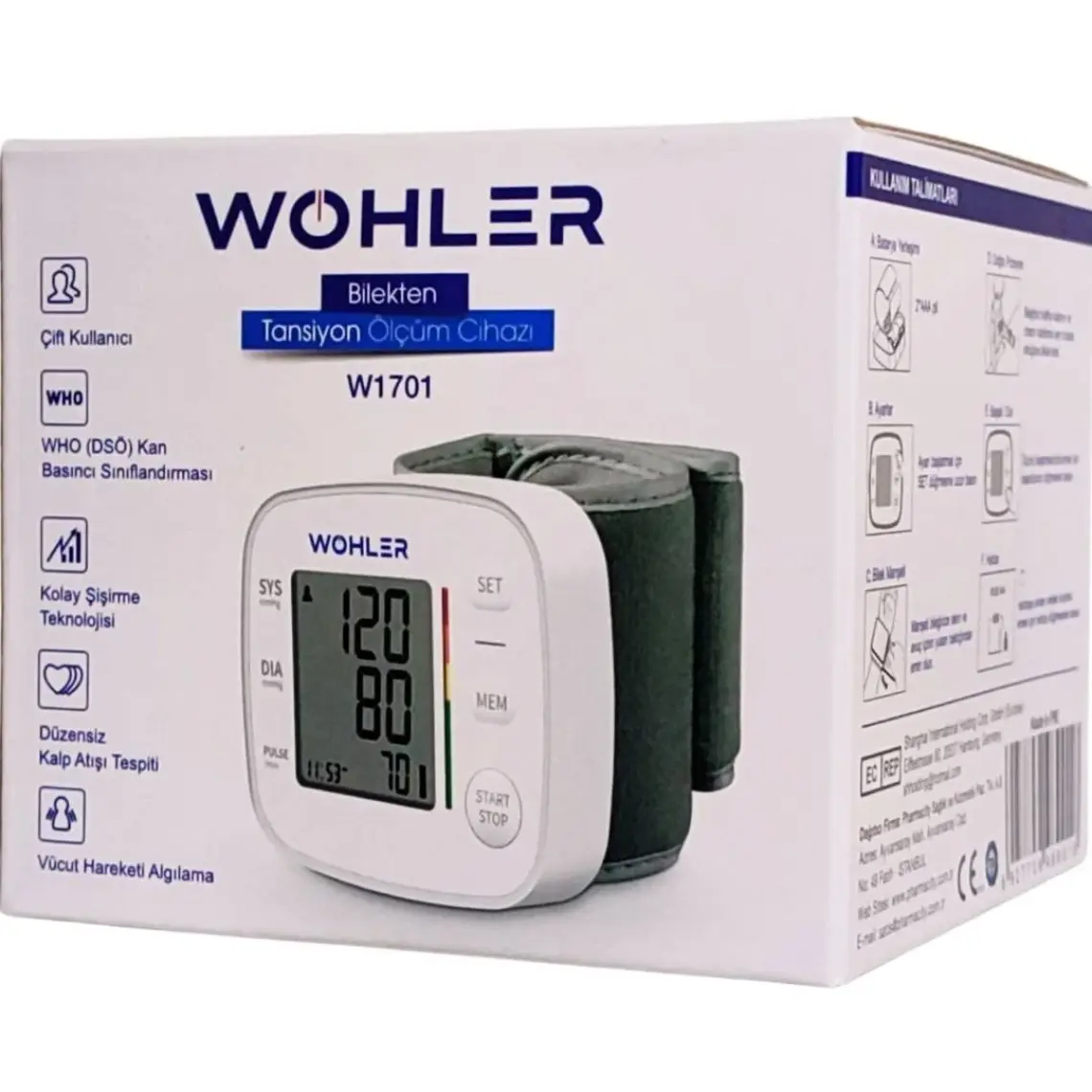 Wohler Bilekten Ölçer Dijital Tansiyon Aleti , Nabız Ölçer , 2 x 120 Ölçüm Hafıza , Saklama Kutulu