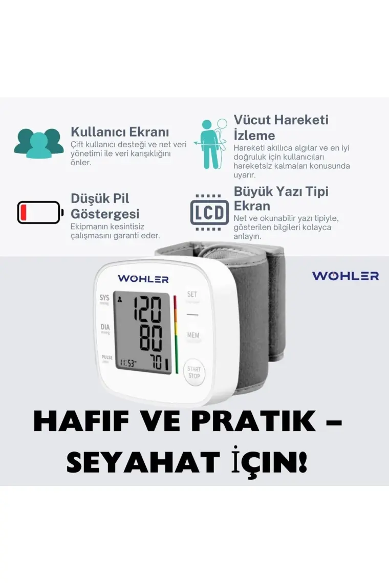 Wohler Bilekten Ölçer Dijital Tansiyon Aleti , Nabız Ölçer , 2 x 120 Ölçüm Hafıza , Saklama Kutulu