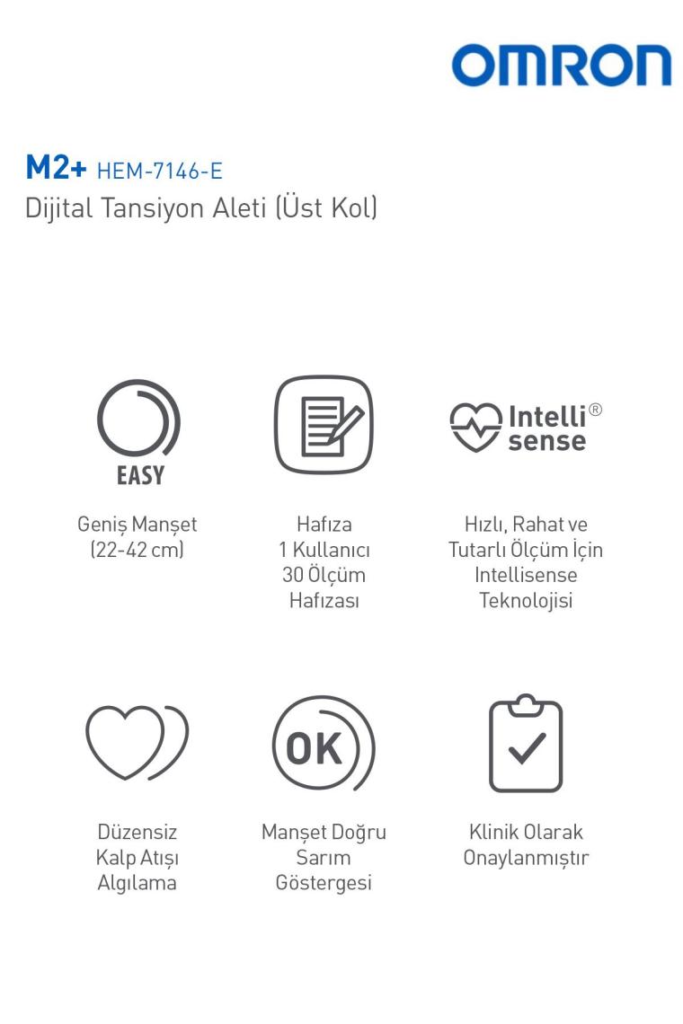 M2+ 30 Ölçüm Hafızalı Geniş Manşetli Üst Koldan Ölçer Dijital Tansiyon Aleti HEM-7146-E