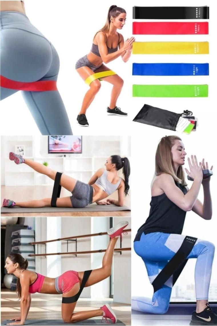Leyaton 5'li Set Aerobik Band Latex Aerobik Bandı Pilates Yoga Lastiği