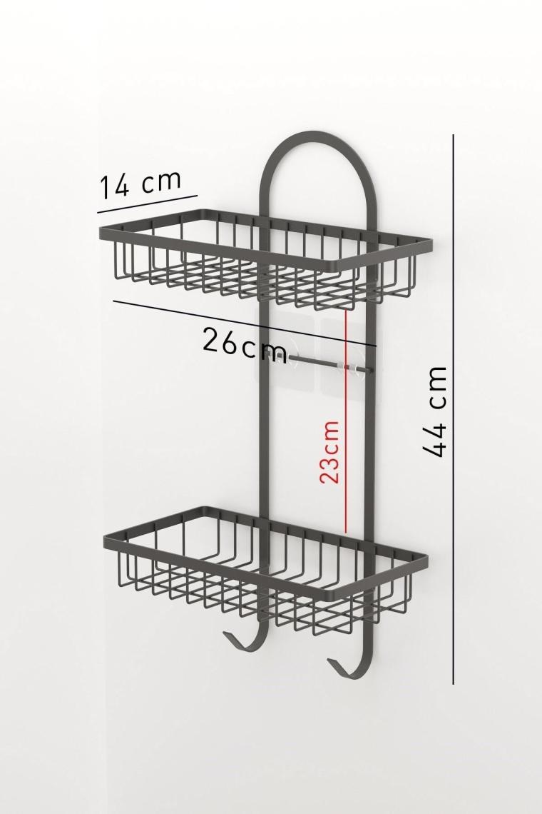 Teknotel Yapışkanlı Iki Katlı Kancalı Banyo Rafı Mat Siyah St308
