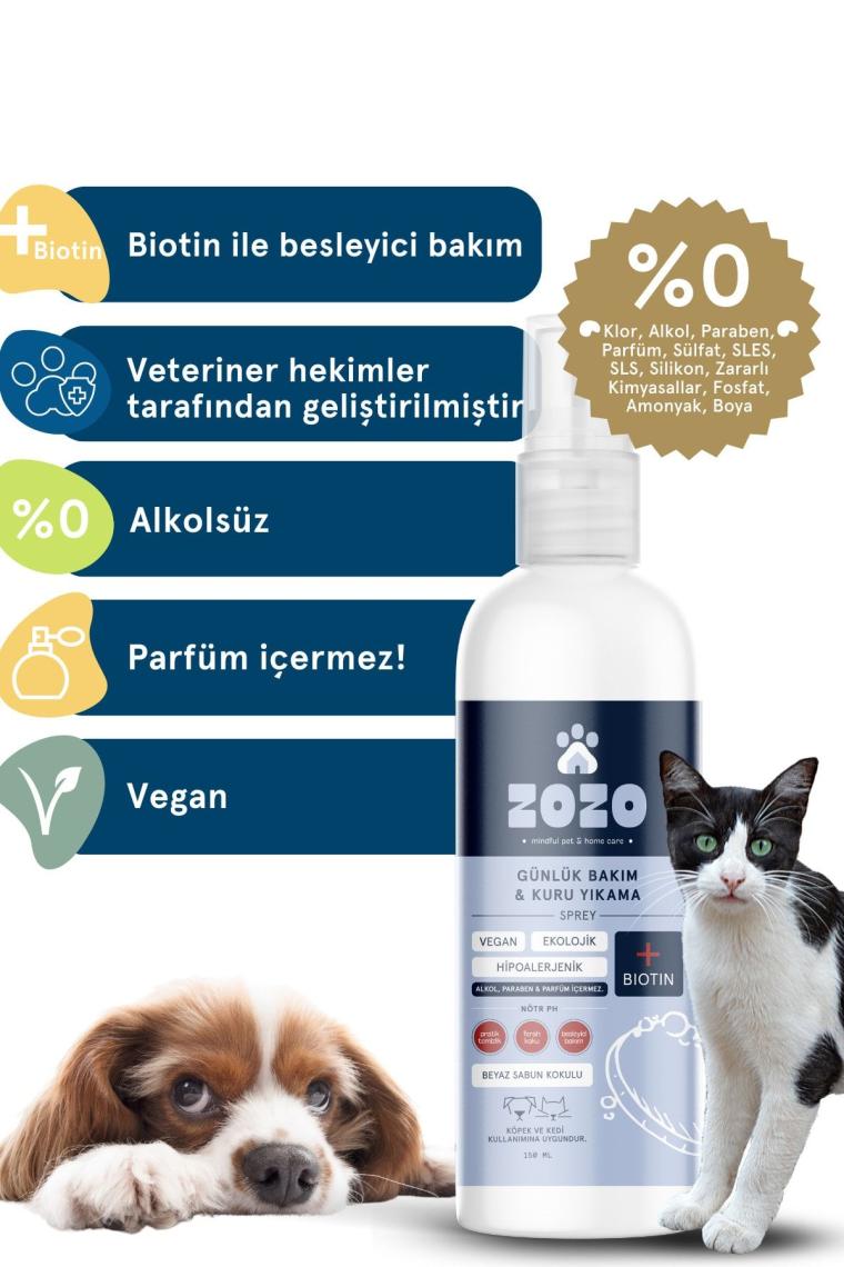 Kedi & Köpek Kuru Şampuan Sprey - Beyaz Sabun Kokusu - Hipoalerjenik - 150 Ml