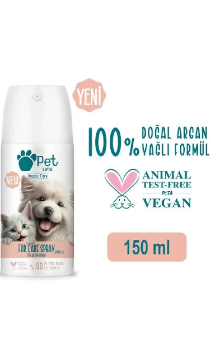 Pet Love Kediler ve Köpekler İçin Tüy Bakım Spreyi Vanilya 150 ml 100% Doğal Argan Yağlı