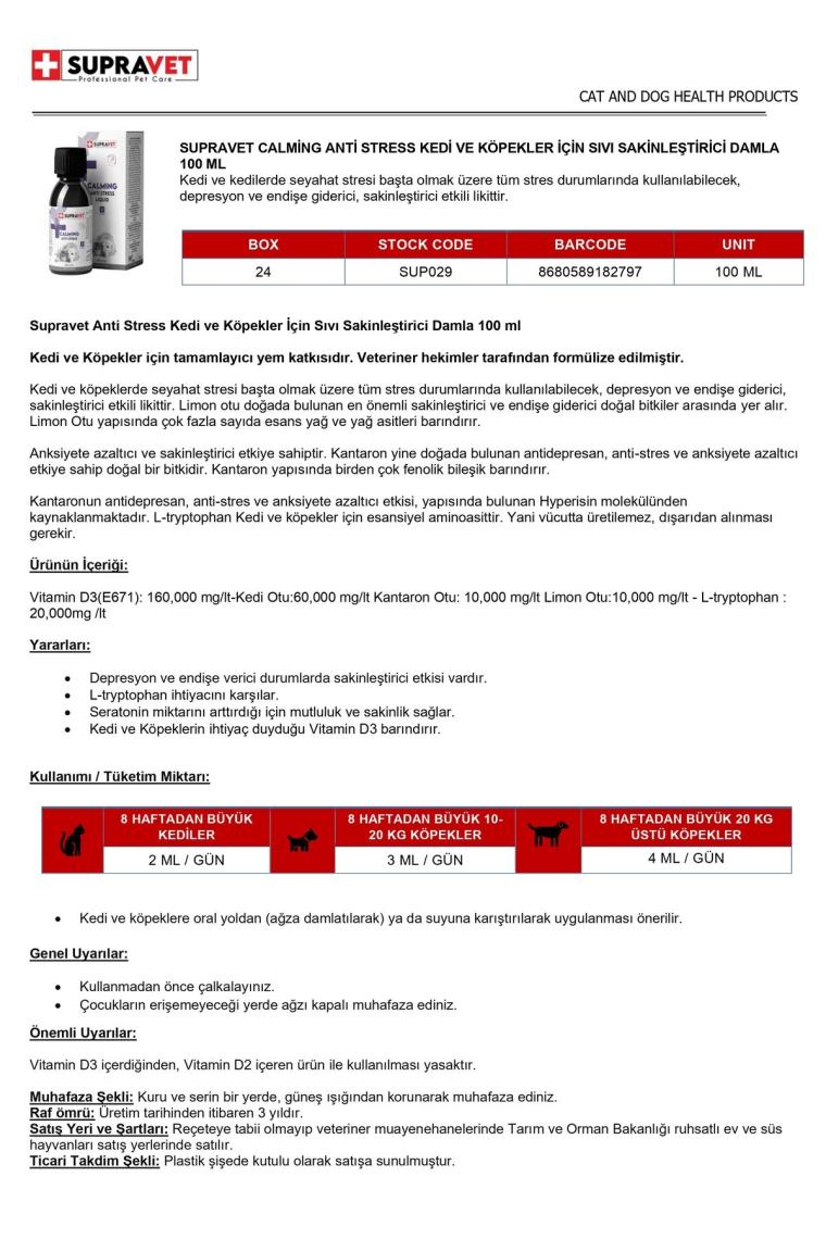 Anti Stress Kedi Ve Köpekler İçin Sıvı Sakinleştirici Damla 100ml