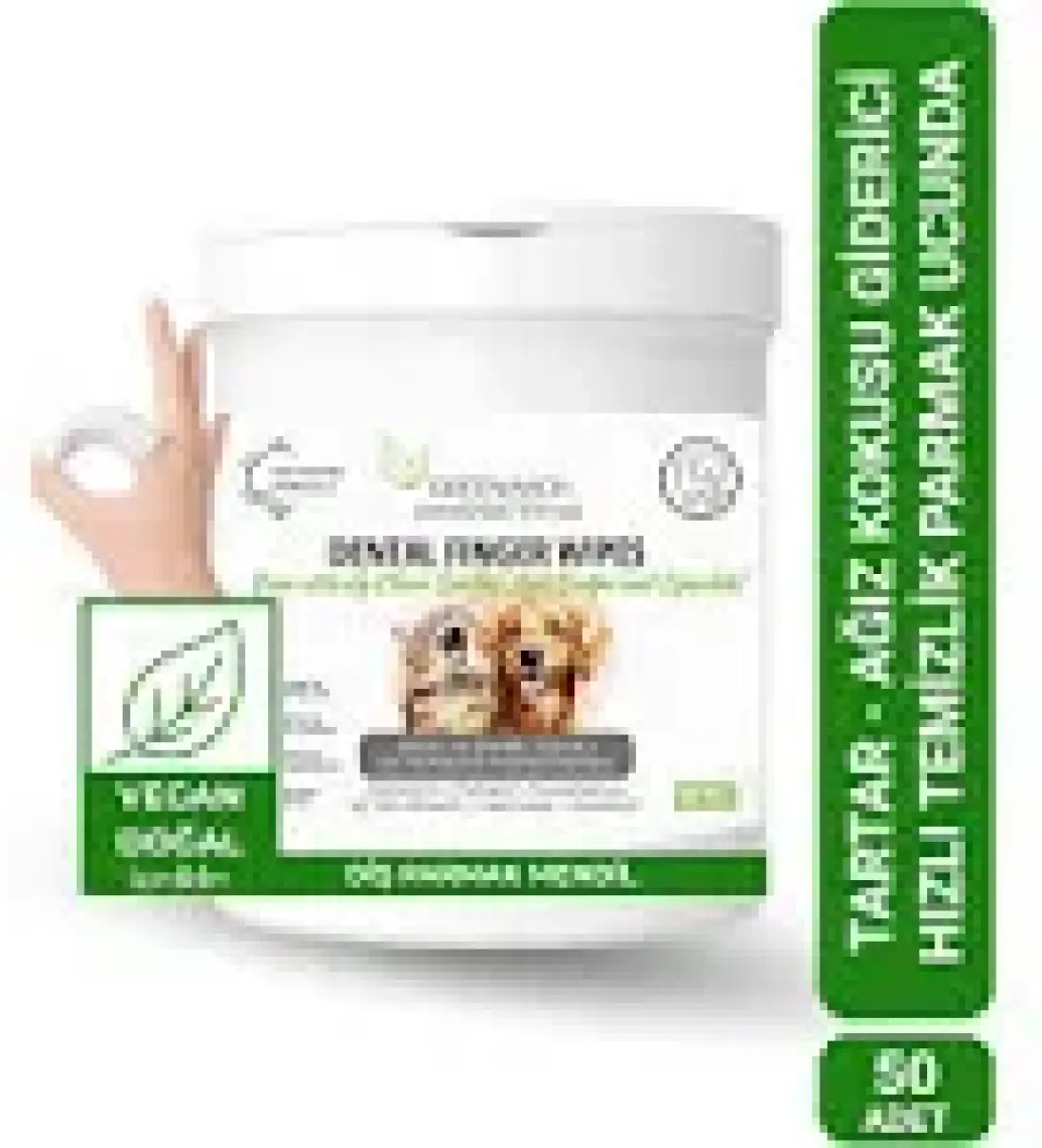 Greenwich Vegan Bitkisel İçerikli Kedi Köpek Diş Temizleme Islak Hijyenik Parmak Mendil 50 Adet