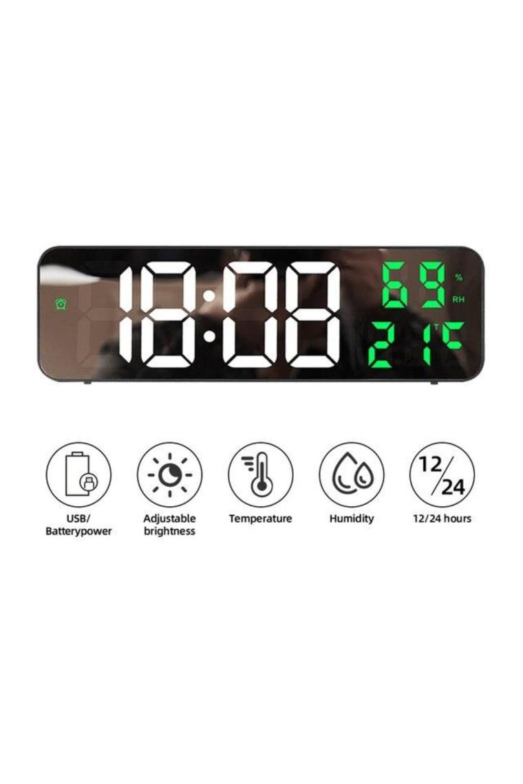 Valkyrie Nem Ölçer Dereceli LED Duvar ve Masa Alarm Saati Yeşil