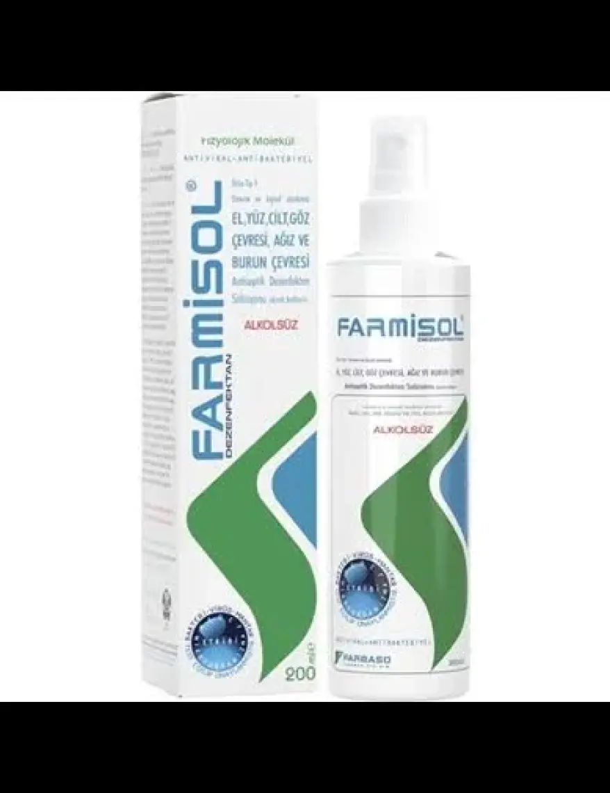 Farmisol Alkolsüz Antiseptik Dezenfektan Sprey 200 ml - Durulama Gerektirmeyen El ve Cilt Temizleyici