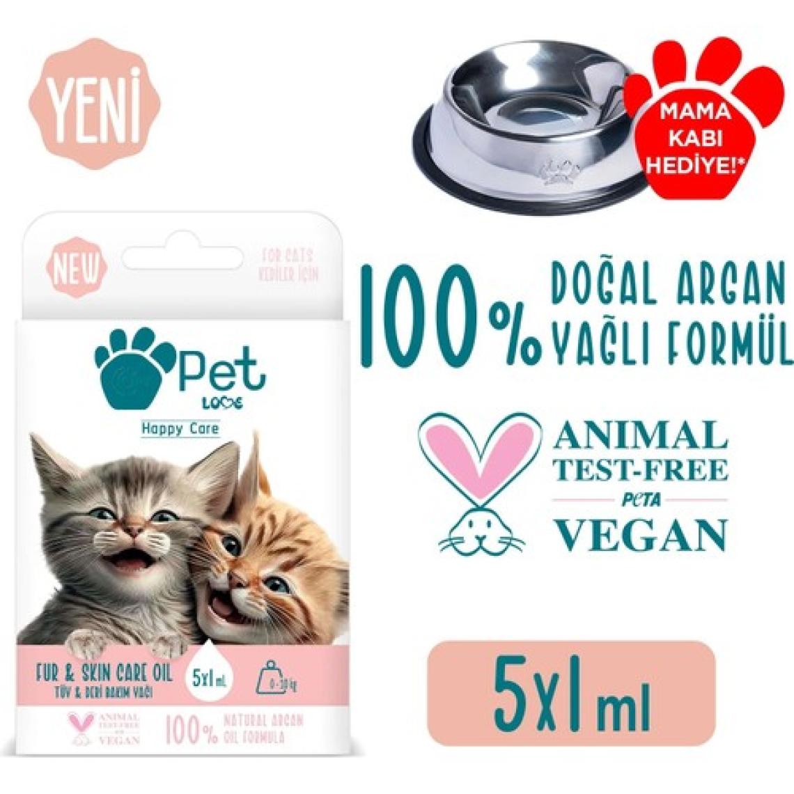Pet Love Kediler Için Tüy Bakım Yağı 5x1 ml 100% Doğal Argan Yağlı
