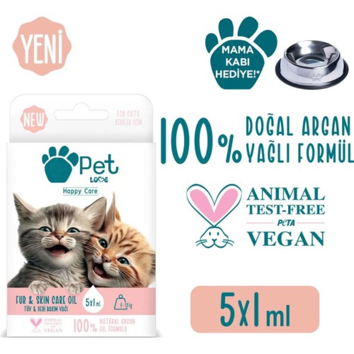 Pet Love Kediler Için Tüy Bakım Yağı 5x1 ml 100% Doğal Argan Yağlı