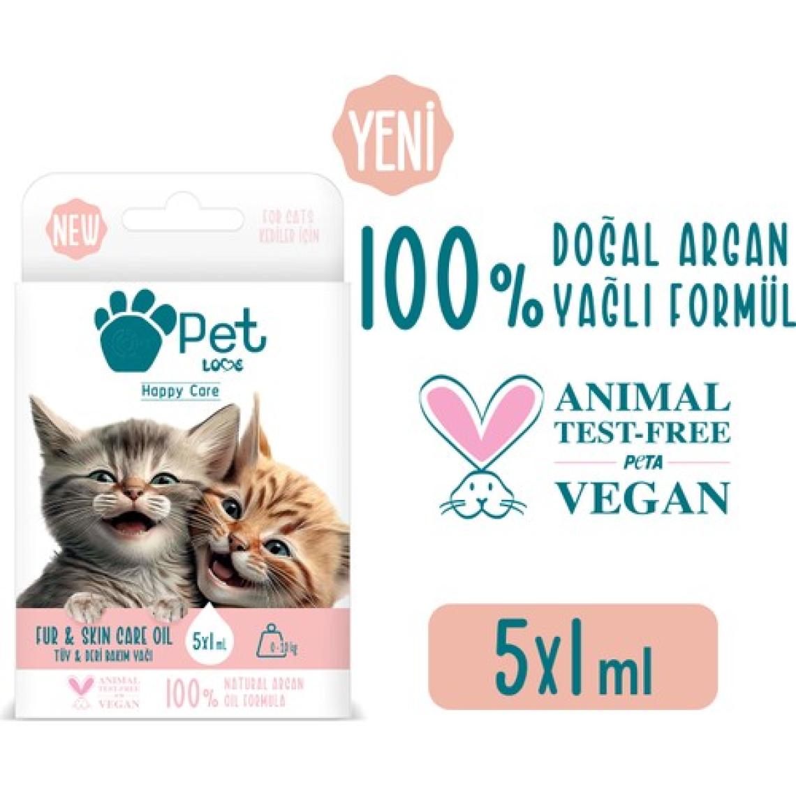 Pet Love Kediler Için Tüy Bakım Yağı 5x1 ml 100% Doğal Argan Yağlı