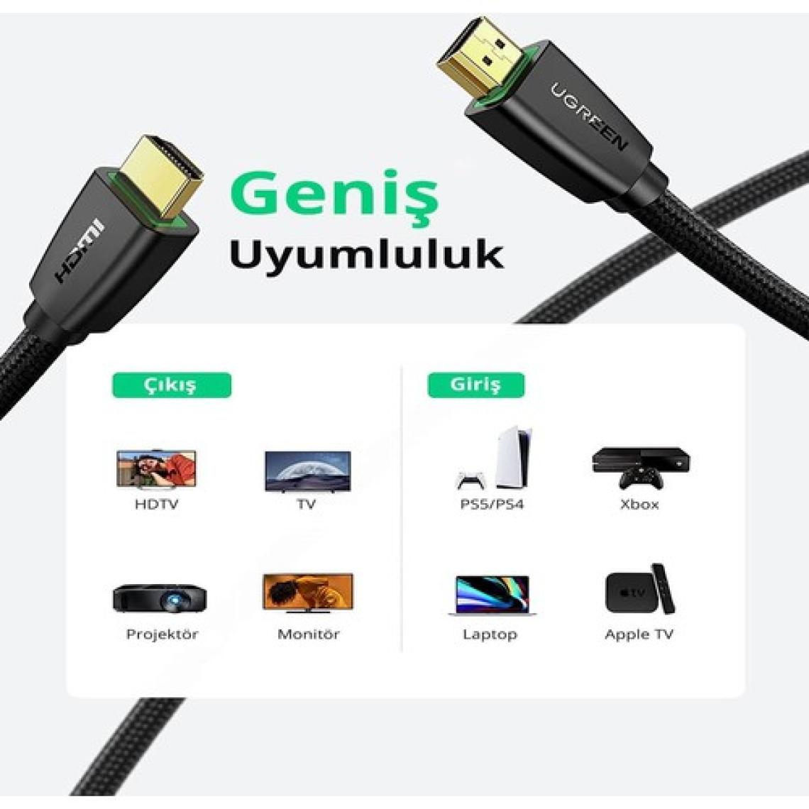 Ugreen 4K HDMI Örgülü Görüntü ve Ses Aktarma Kablosu 2 Metre