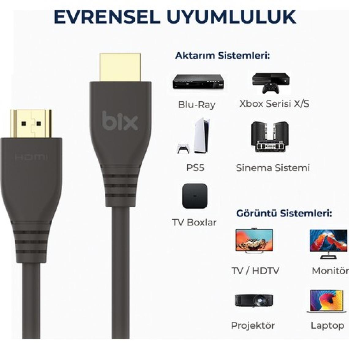 Bix PHD03 8K 60Hz Yüksek Hızlı Ethernet ve HDMI Kablosu 3 Metre