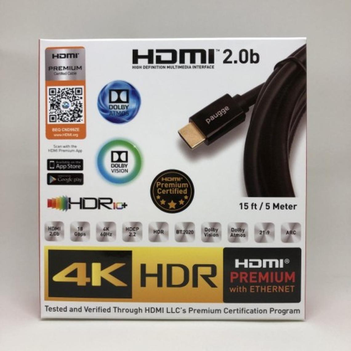Paugge Hdmi 2.0b Premium Sertifikalı 4K 60Hz 18Gbps Bandwith HDR Dolby Vision HDCP 2.2 Destekli HDMI Kablo - 5 Metre