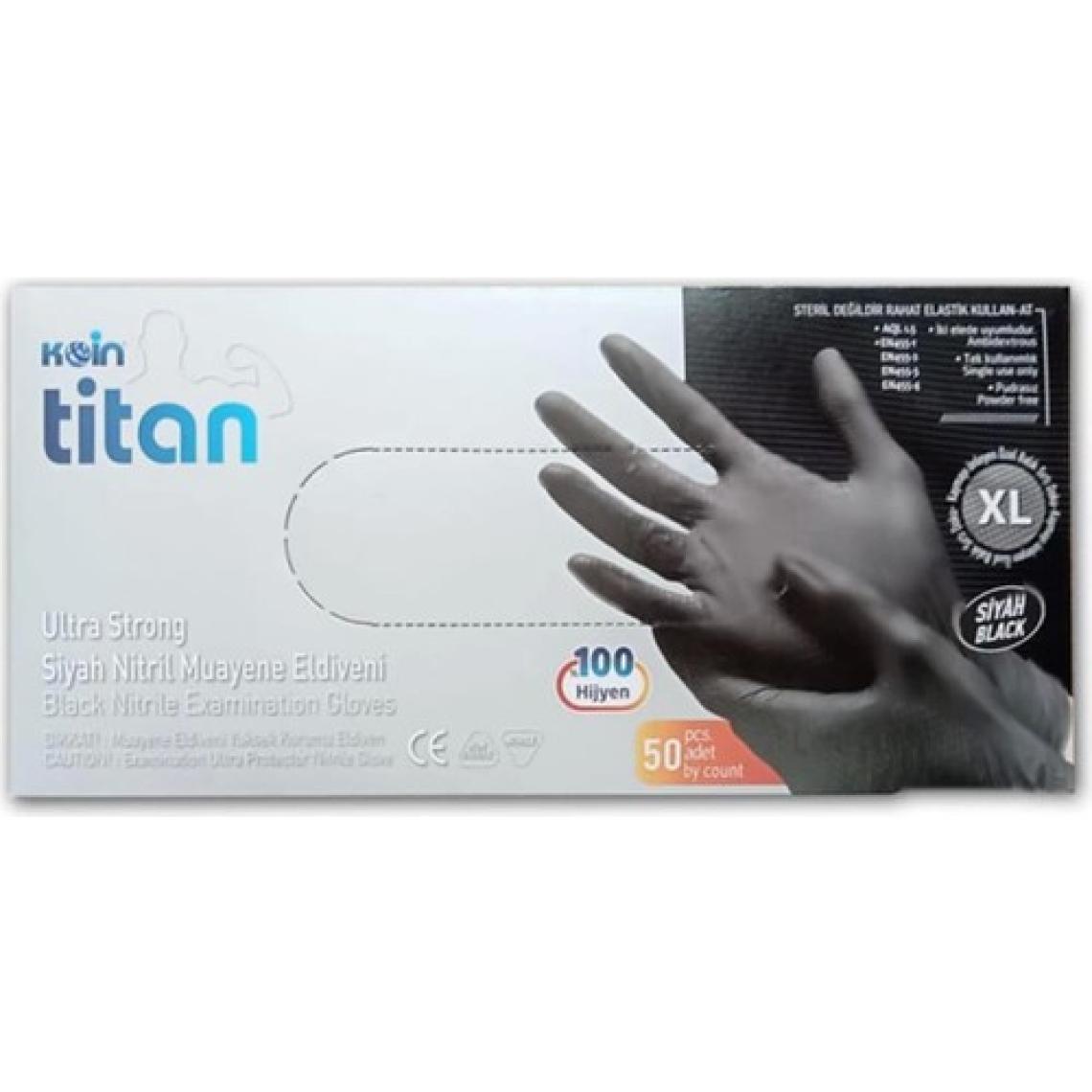 Koin Titan Siyah Nitril Eldiven Tozsuz Dayanıklı ve Hijyenik XL 50’li