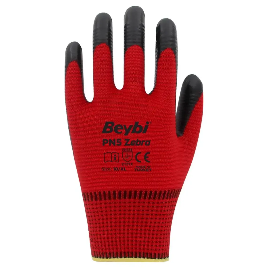 Beybi Pn5 Zebra Kırmızı Polyester Örme Nitril Eldiven