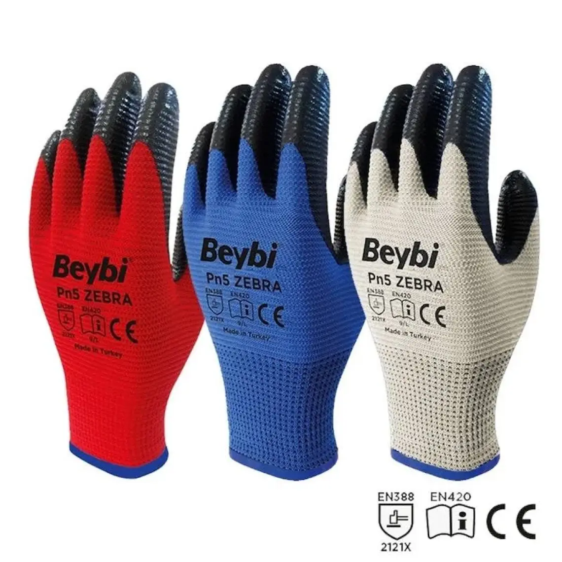 Beybi Pn5 Zebra Kırmızı Polyester Örme Nitril Eldiven