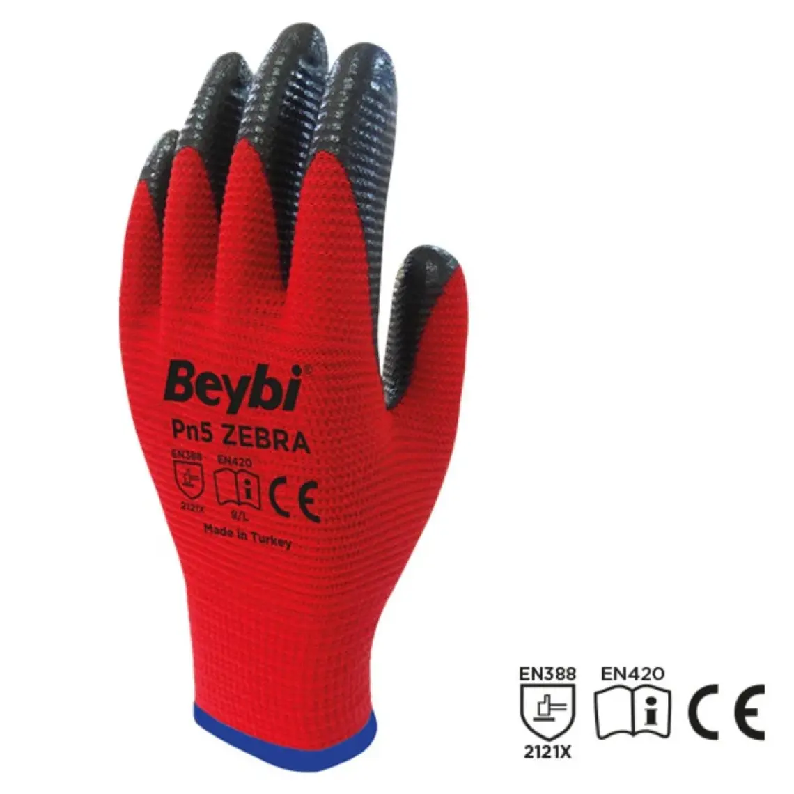 Beybi Pn5 Zebra Kırmızı Polyester Örme Nitril Eldiven