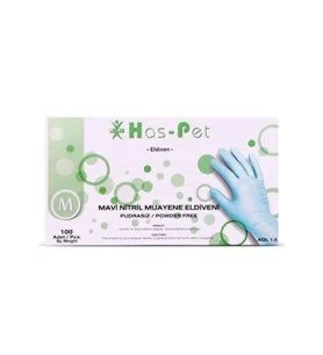 Has-Pet Pudrasız Eldiven Mavi Nitril 100'lü M Beden