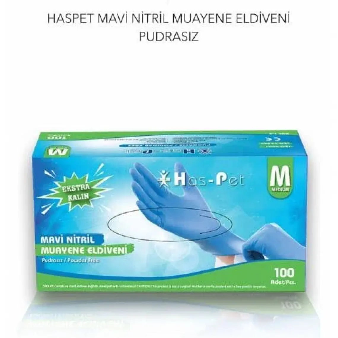 Has-Pet Pudrasız Eldiven Mavi Nitril 100'lü M Beden