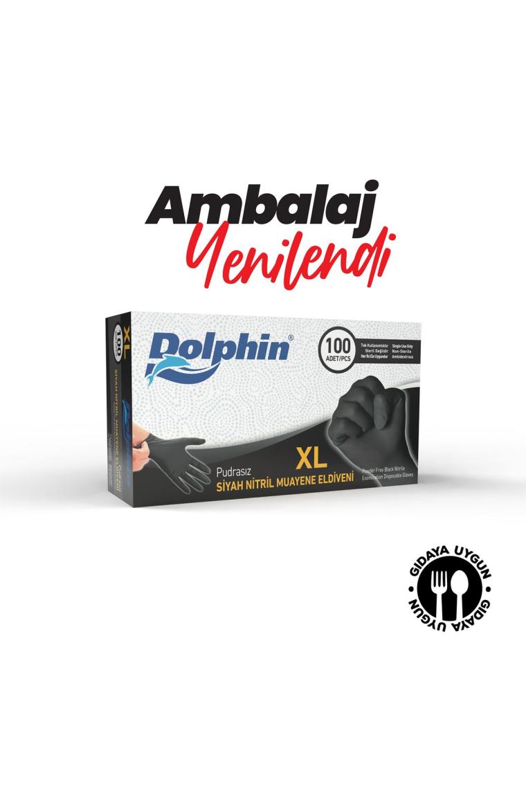 Dolphin Siyah Nitril Eldiven Pudrasız (Xl)