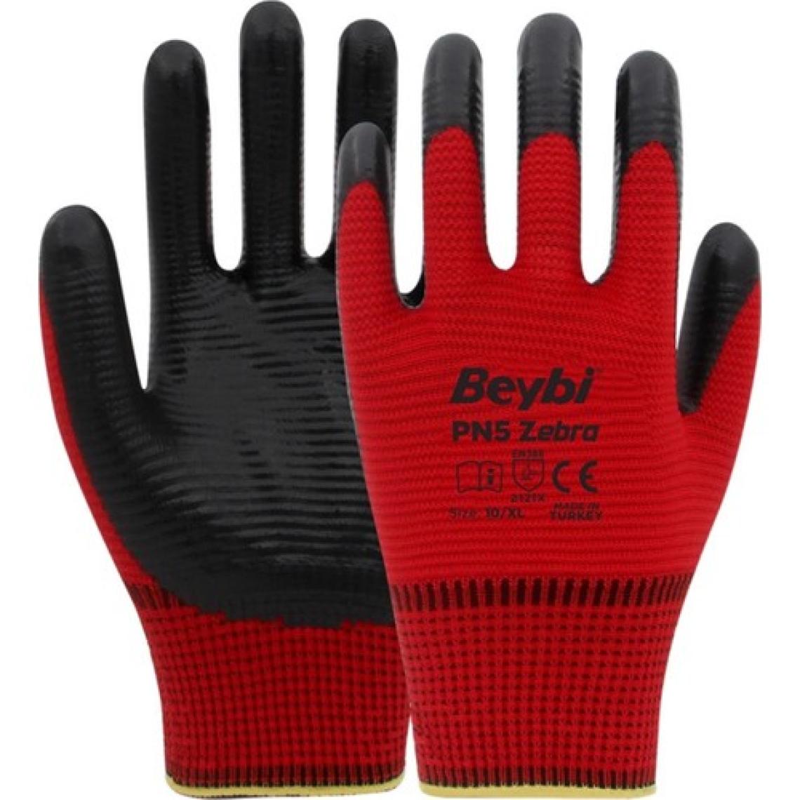 Beybi PN5 Zebra Polyester Örme Nitril İş Eldiveni 9 Numara