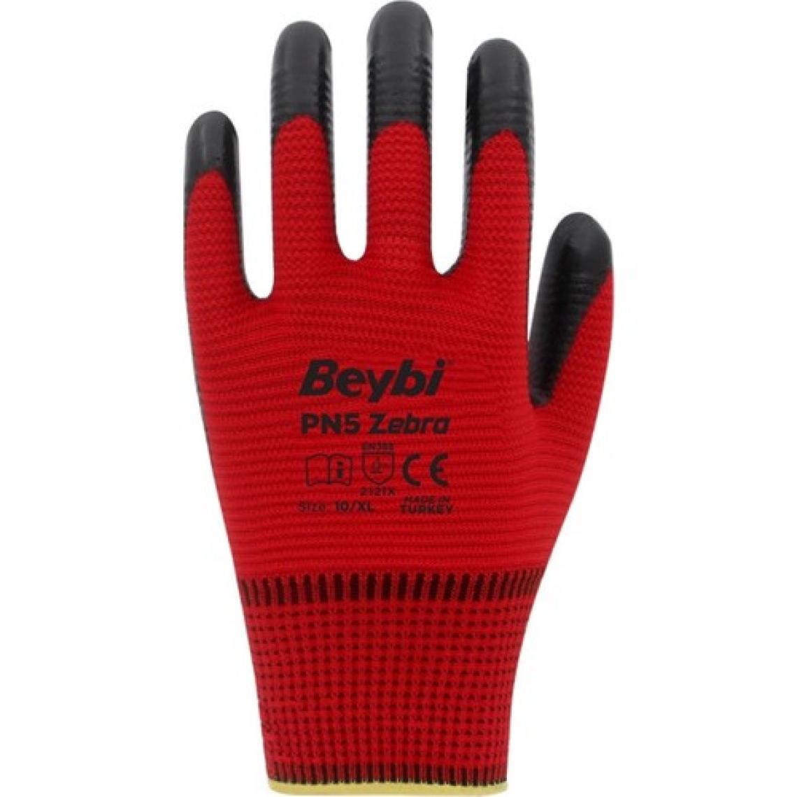Beybi PN5 Zebra Polyester Örme Nitril İş Eldiveni 9 Numara