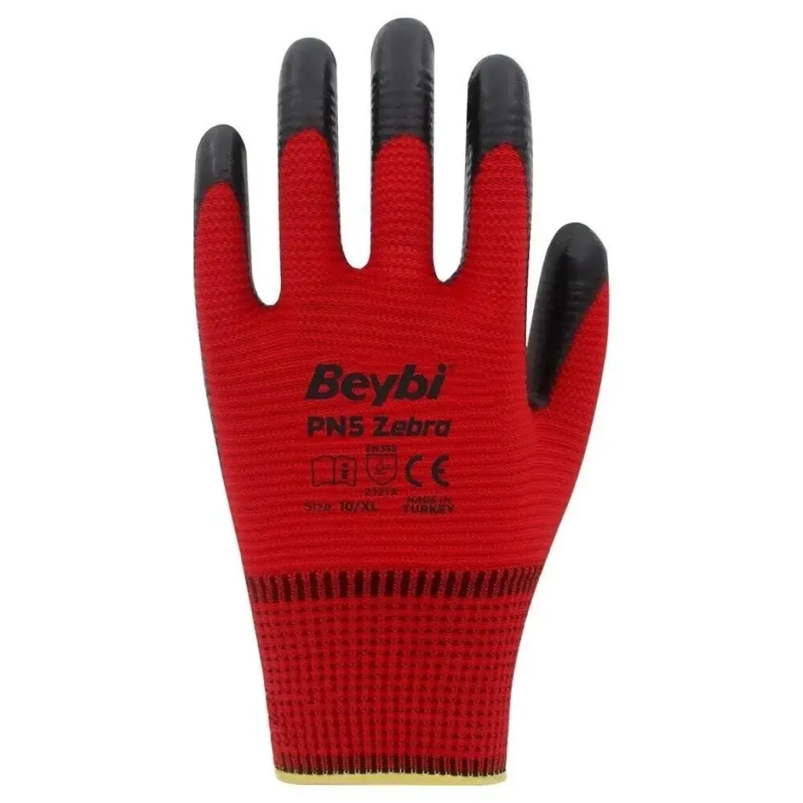 Beybi Pn5 Zebra Kırmızı Polyester Örme Nitril Eldiven