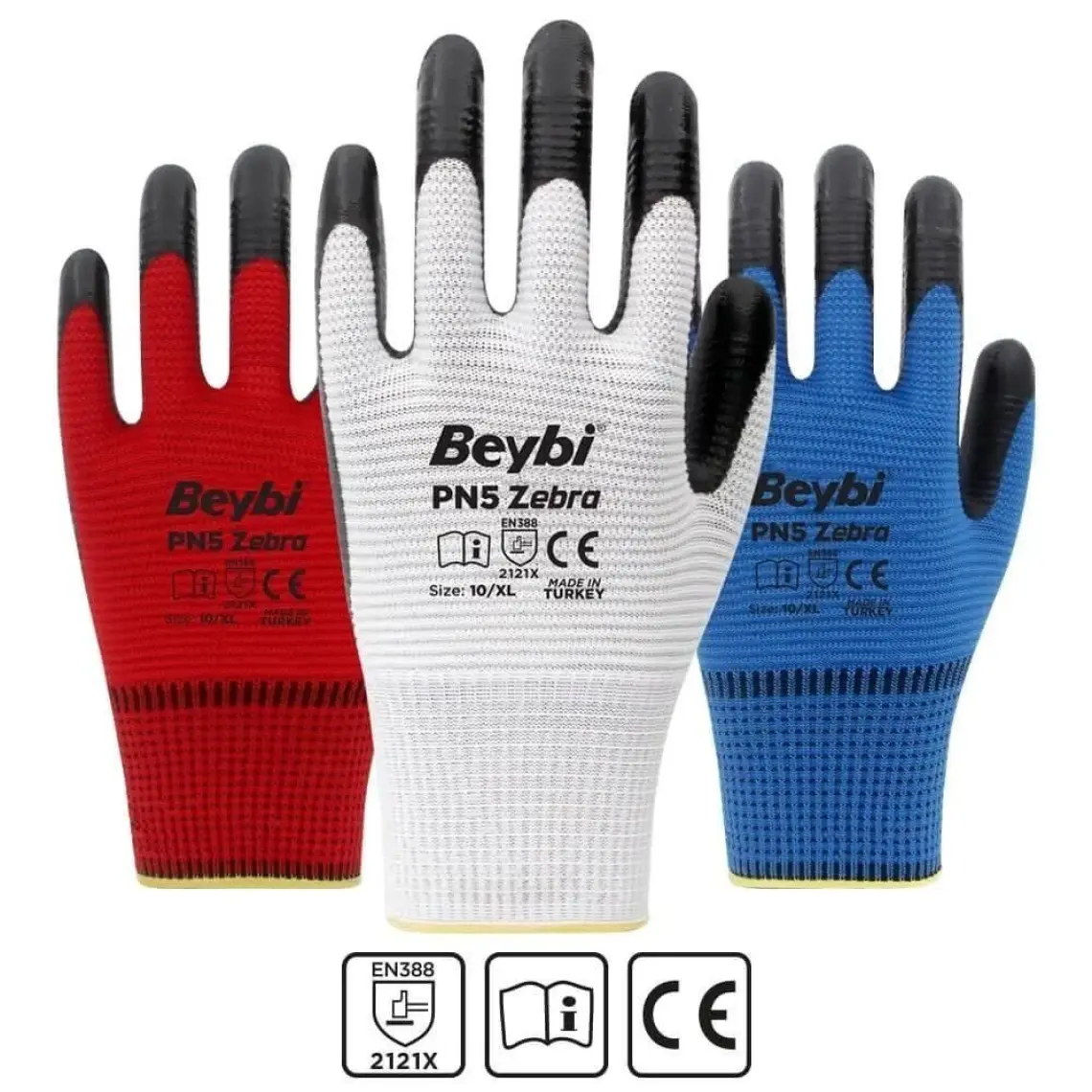 Beybi Pn5 Zebra Kırmızı Polyester Örme Nitril Eldiven