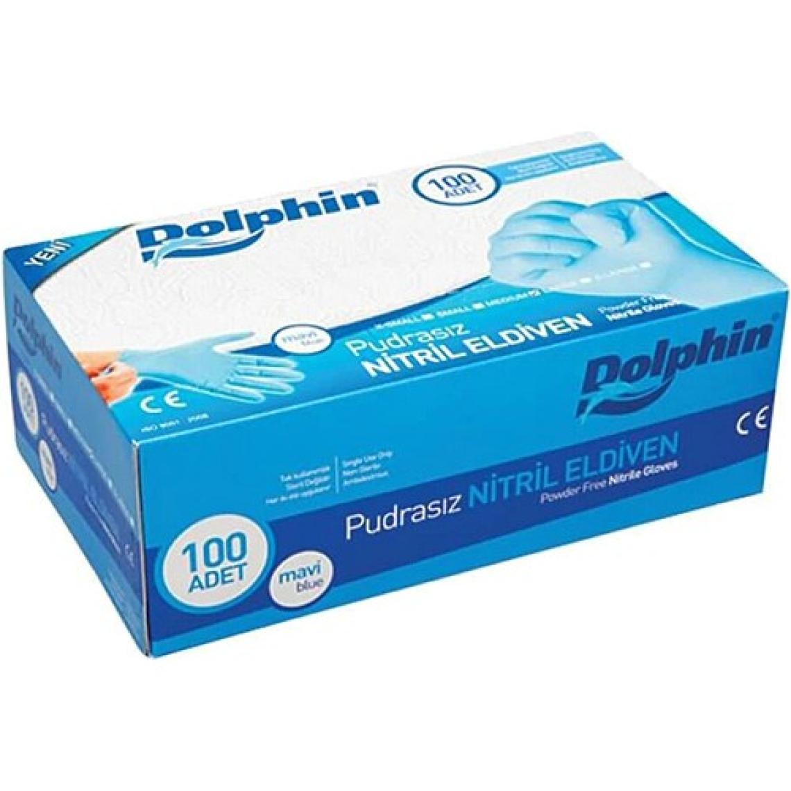 Dolphin Pudrasız Mavi Nitril Büyük Boy (L) 100'lü Muayene Eldiveni