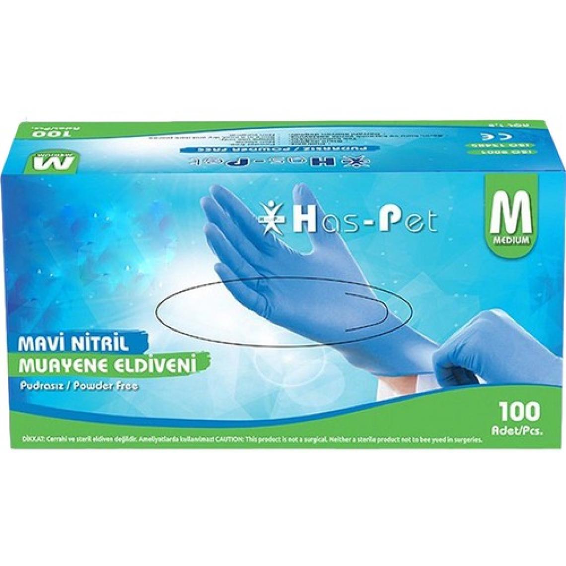 Has-Pet Pudrasız Eldiven Mavi Nitril 100'lü M Beden