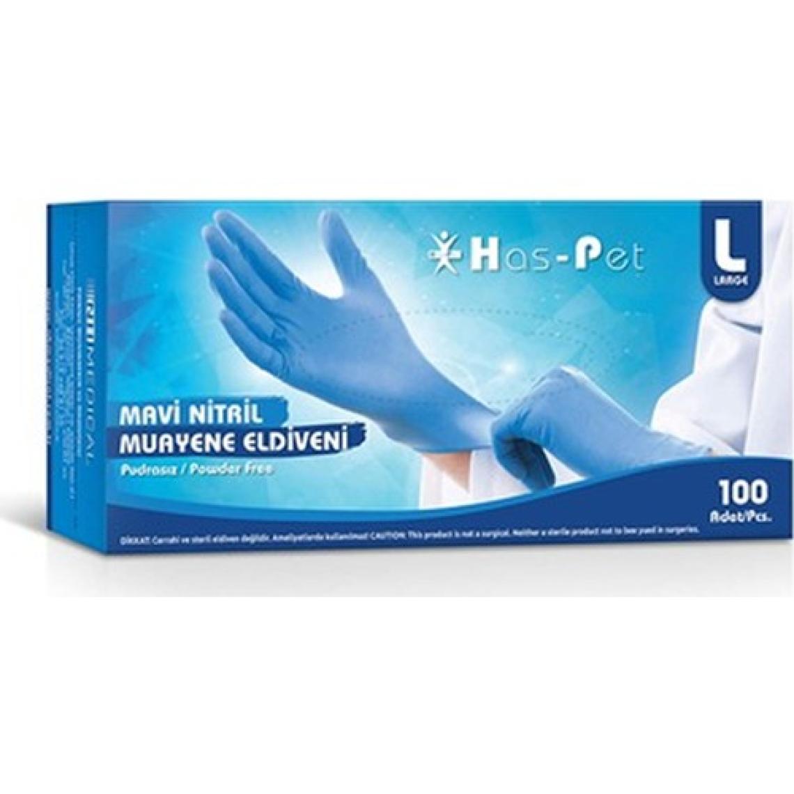 Has-Pet Pudrasız Eldiven Mavi Nitril 100'lü L Beden