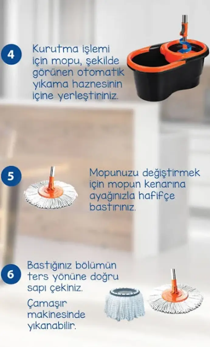 Macromax Focus Black Otomatik Temizlik Seti, Pedalsız Döner Sıkmalı 360 Başlıklı Mikrofiber Paspas