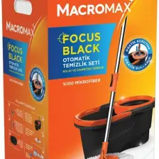 Macromax Focus Black Otomatik Temizlik Seti, Pedalsız Döner Sıkmalı 360 Başlıklı Mikrofiber Paspas