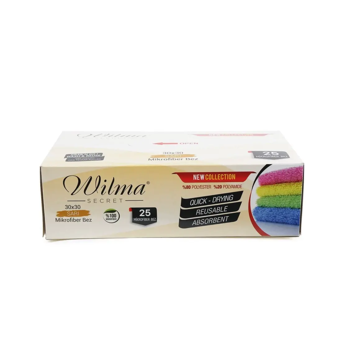 Wilma Secret Mikrofiber Temizlik Bezi Kutulu 25 Adet – Yeniden Kullanılabilir Mikrofiber Bezler 30X30CM 180GSM – Araç, Mutfak, Banyo, Ofis, Toz Bezi – Hav Tüy Bırakmaz