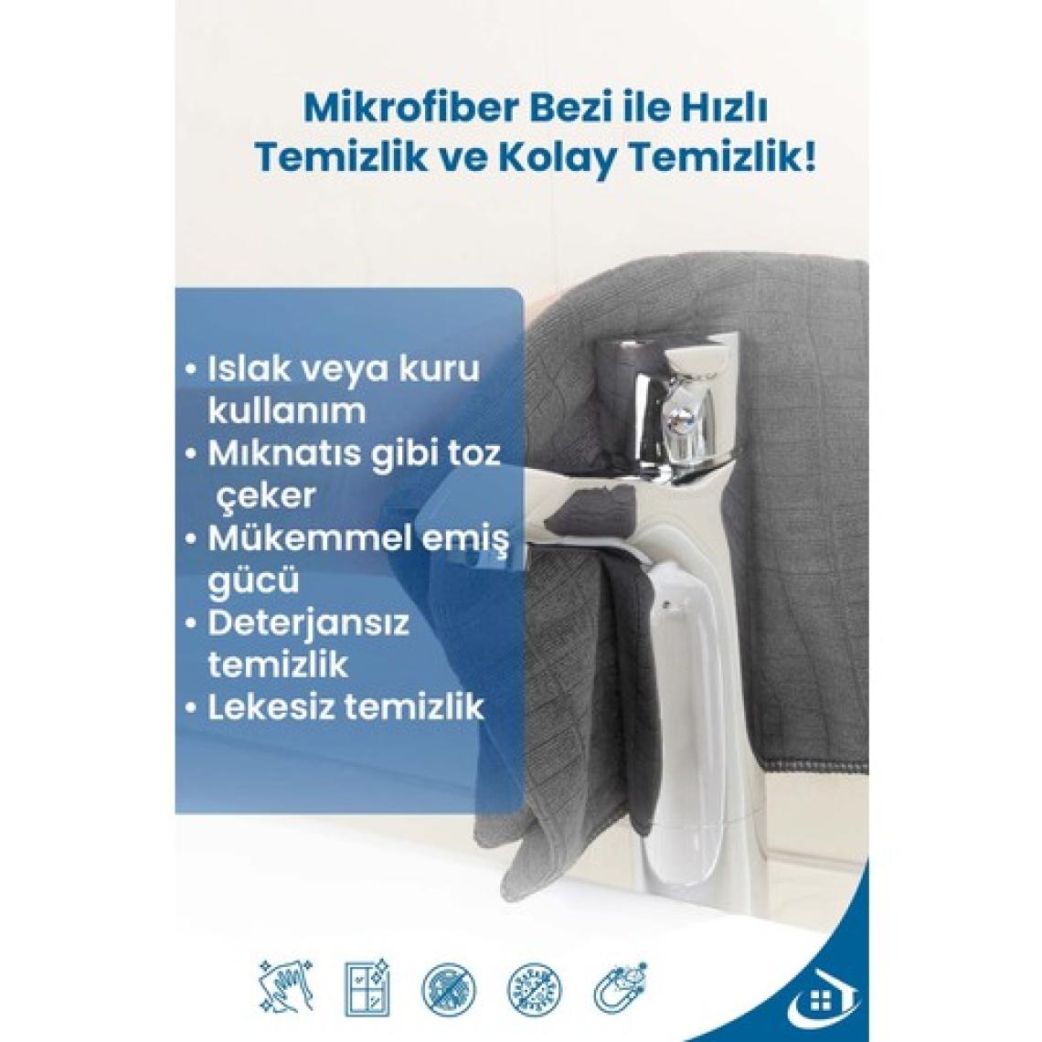 Pella Classic 3'lü Mikrofiber Araba, Cam, Mutfak Temizlik Bezi, Gri (40 cm x 40 Cm)