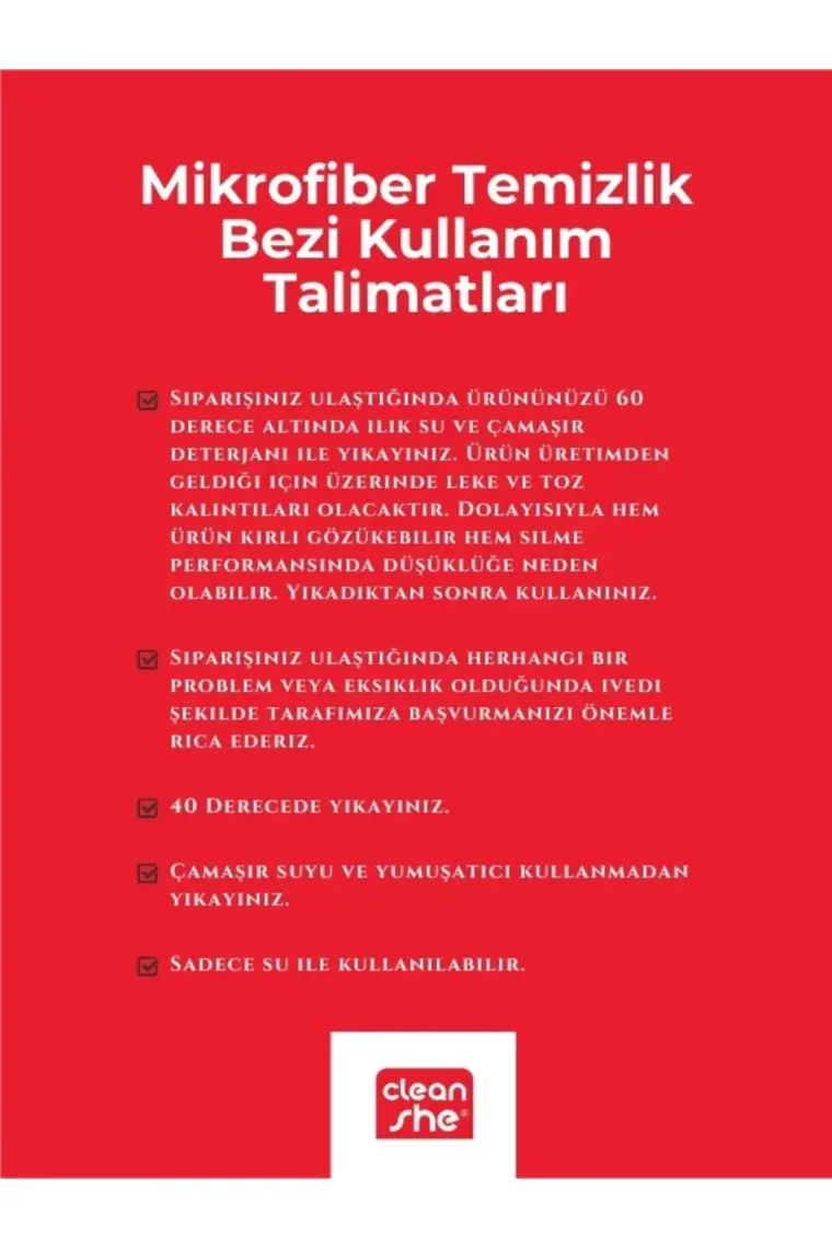 Cleanshe Premium Mikrofiber Ekstra Kalın Cam Bezi 5'li Set 40X40