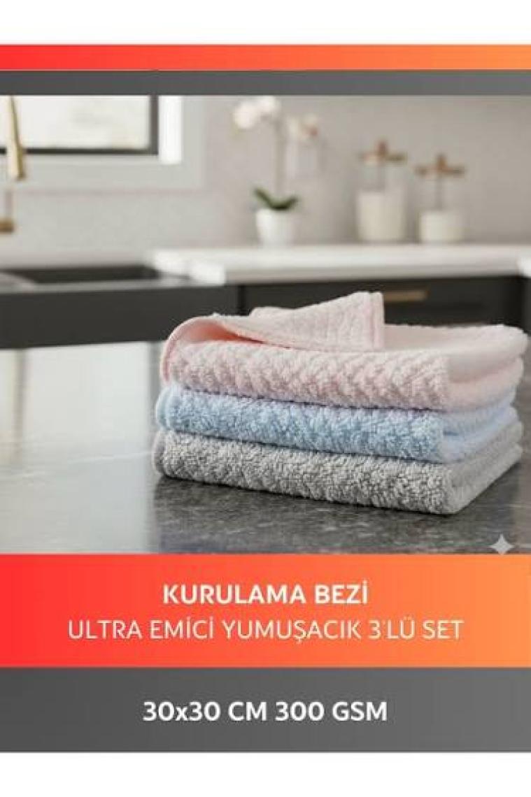 Cleanshe Ultra Emici Mikrofiber Temizlik Bezi 30X30 3'lü Overlok Kenarlı Boncuk Kesim Meşhur Pompik
