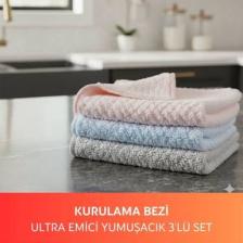 Cleanshe Ultra Emici Mikrofiber Temizlik Bezi 30X30 3'lü Overlok Kenarlı Boncuk Kesim Meşhur Pompik