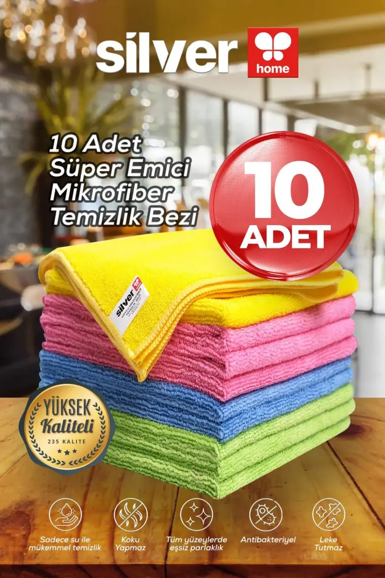 Silver Home Süper Emici 40X40CM 10LU Mikrofiber Bez - Yıka Yıka Kullan
