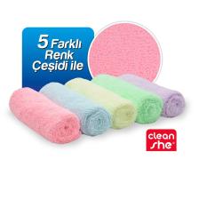 Cleanshe Pastel Seri Mikrofiber Kurulama ve Temizlik Bezi 2'si 1 Arada 5'li Set 35X40