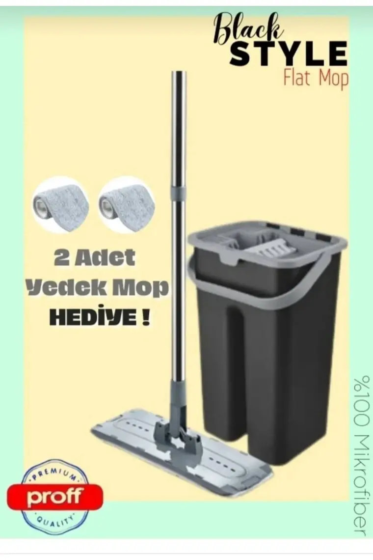 Proff Black Style Flat Mop Seti