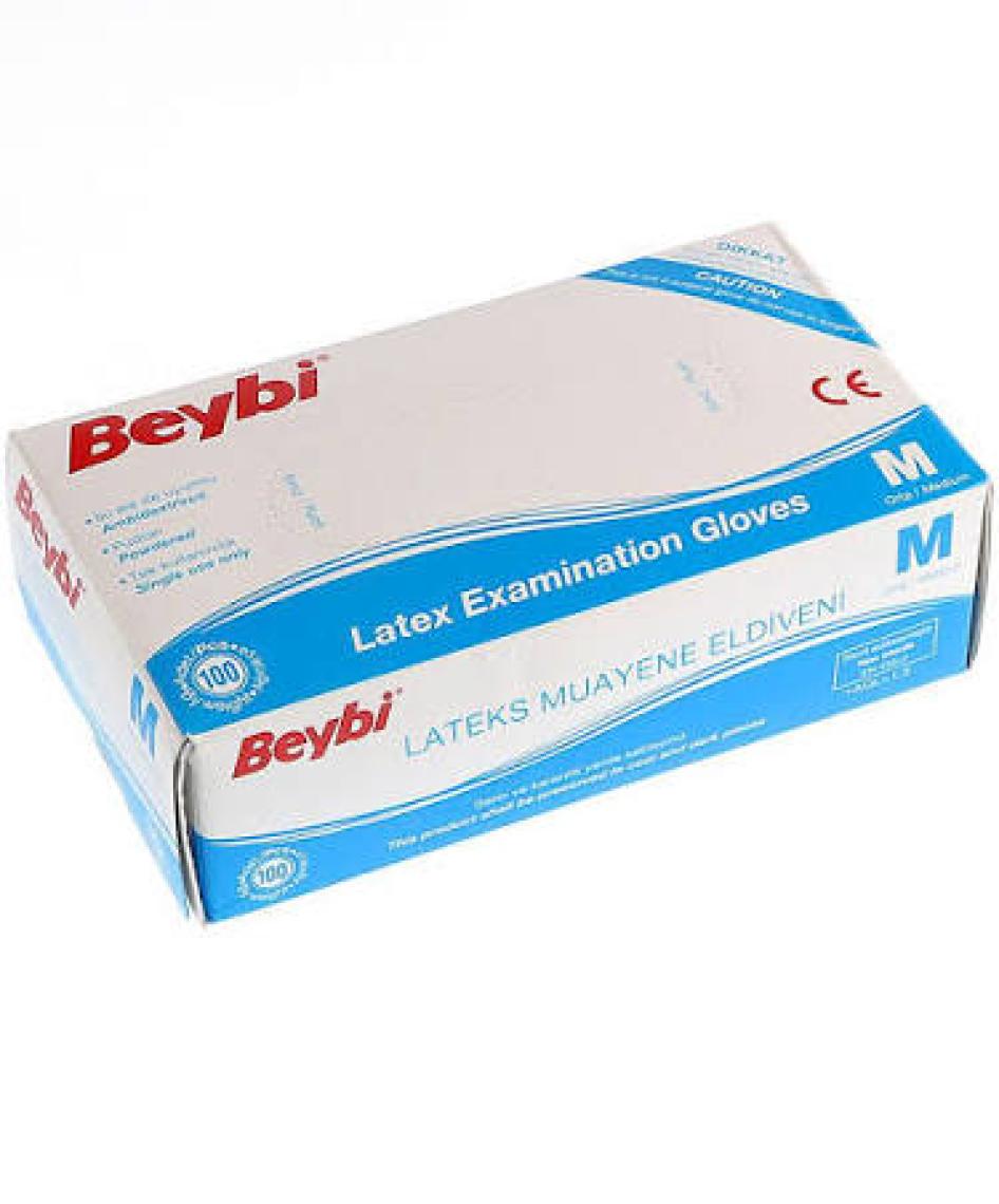 Beybi Latex Pudralı Çok Amaçlı Kullan At Eldiven Lateks 100'lü (M) Medium / Orta