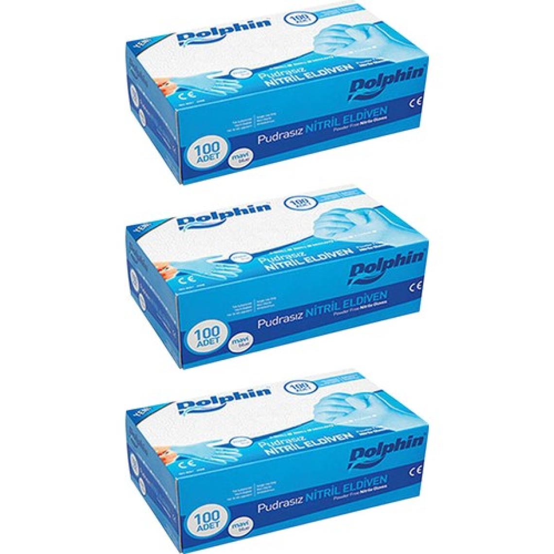 Dolphin Mavi Nitril Eldiven Pudrasız (M) 100lü Paket 3 Adet