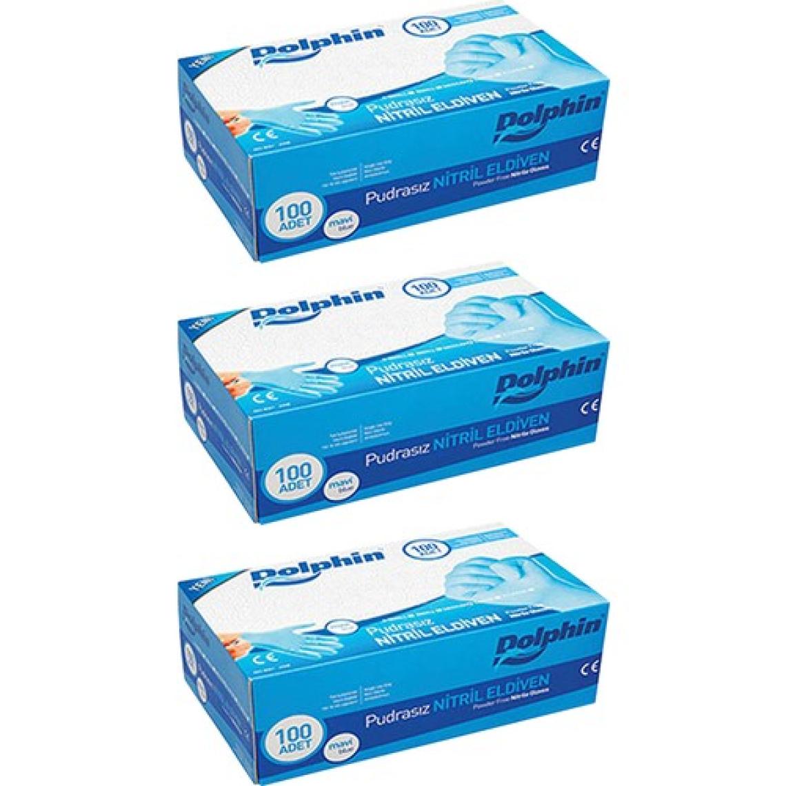 Dolphin Mavi Nitril Eldiven Pudrasız (L) 100lü Paket 3 Adet