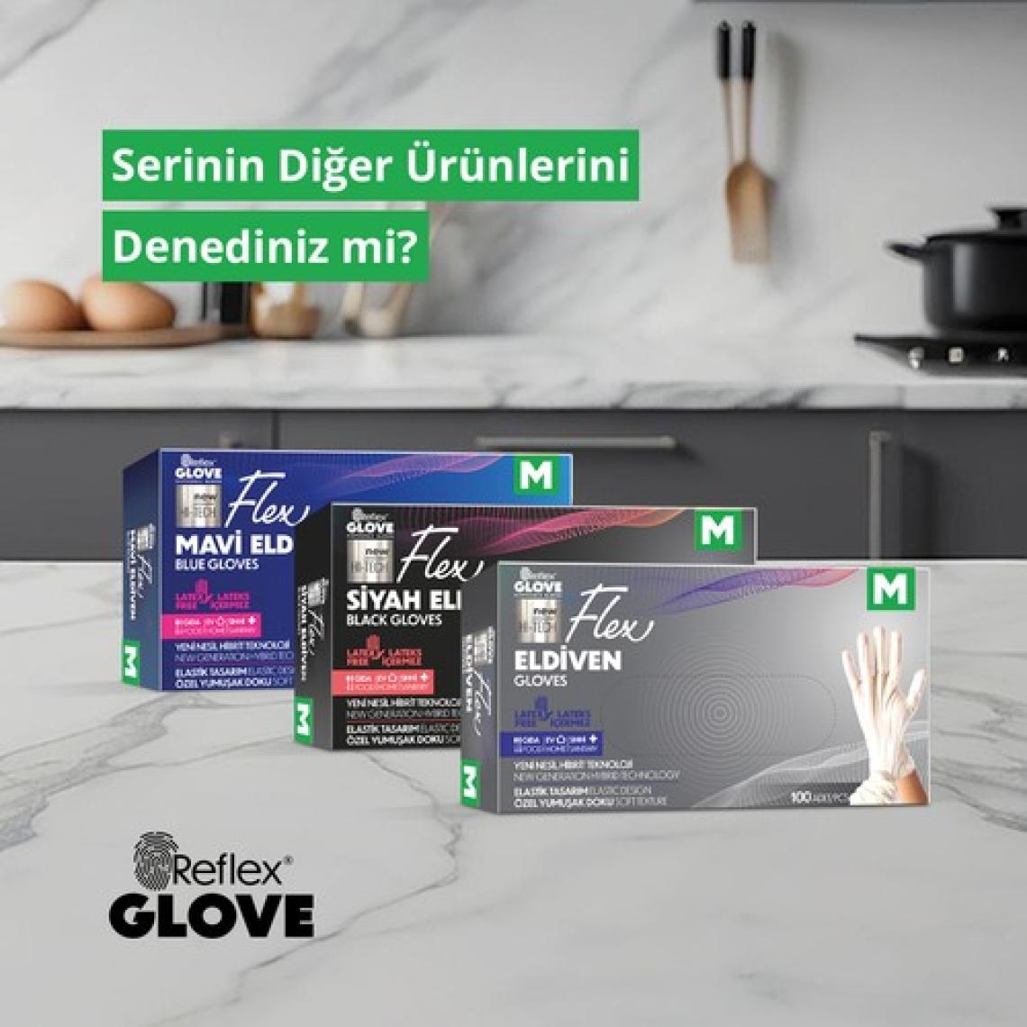 Reflex Flex Eldiven Tek Kullanımlık Pudrasız Beyaz M Beden Eldiven 100’lü
