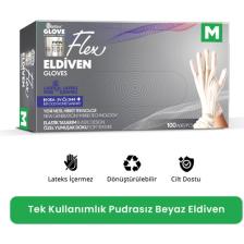 Reflex Flex Eldiven Tek Kullanımlık Pudrasız Beyaz M Beden Eldiven 100’lü