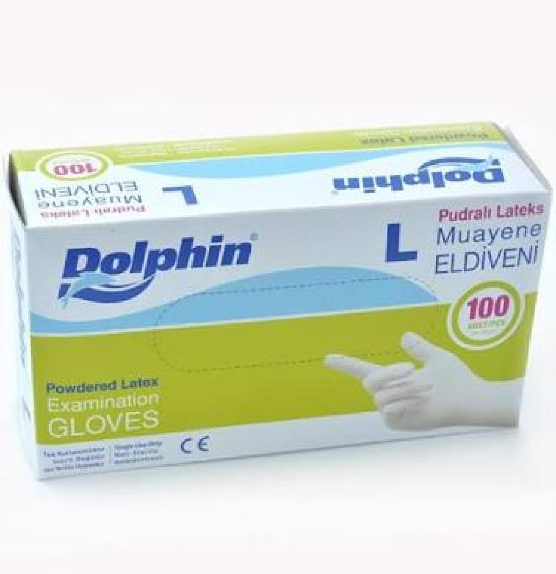 Dolphin Beyaz Lateks Pudralı Eldiven (L) 100lü Paket